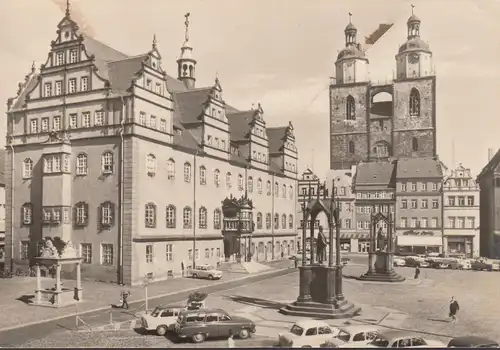 Wittenberg, Markt, Rathaus und Stadtkirche, ungelaufen