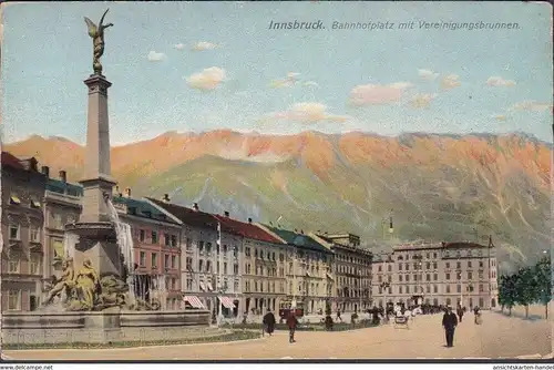 Innsbruck, Bahnhofplatz mit Vereinigungsbrunnen, ungelaufen