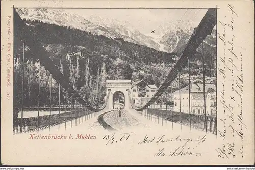Innsbruck, Mühlau, Kettenbrücke, gelaufen 1901