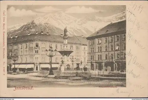 Innsbruck, Rudolfsbrunnen, gelaufen 1899