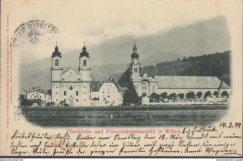 Église paroissiale et crayon prémontrat à Wilten, couru en 1899