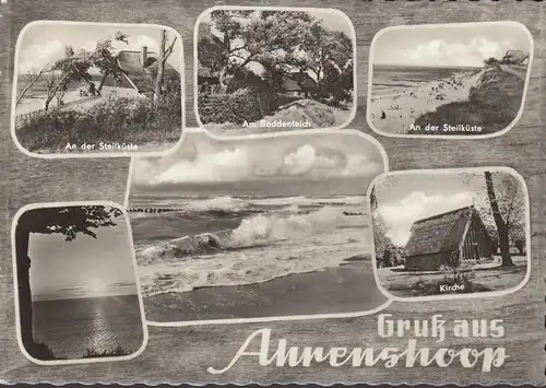 Ahrenshoop, côte raide, église, étang de bodden, plage, couru 1966