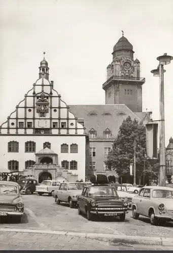 Plauen, Rathaus am Altmarkt, Autos, ungelaufen