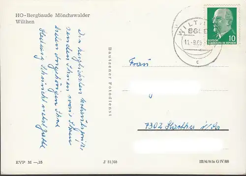 Wilthen, HO- Bergbaude Mönchswalder, gelaufen 1968