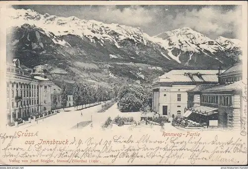 Gruss aus Innsbruck, Rennweg Partie, gelaufen 1899