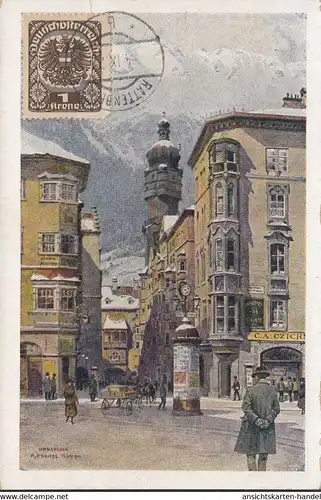 Innsbruck, Vieille ville, Artiste Preuss, Tamponné 1922