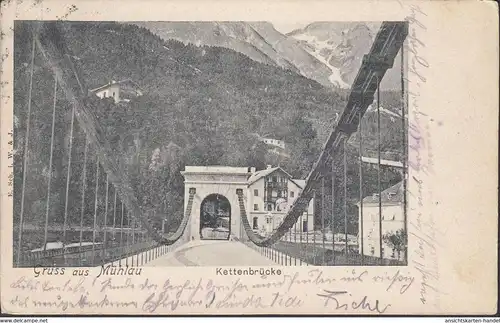 Gruss aus Mühlau, Kettenbrücke, gelaufen 1905