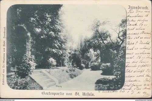 Innsbruck, Gartenpartie von St. Ursula, gelaufen 1909