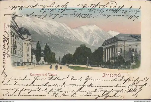 Innsbruck, Rennweg und Theater, gelaufen 1900