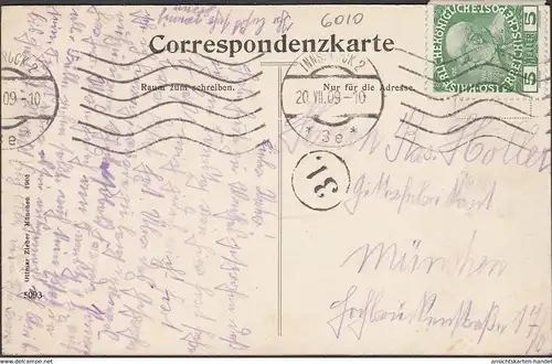Innsbruck, Triumphpforte, Pferdewagen, Buchdruckerei, gelaufen 1909