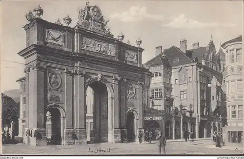 Innsbruck, Triumphpforte, Geschäft Ernst Schmid, gelaufen