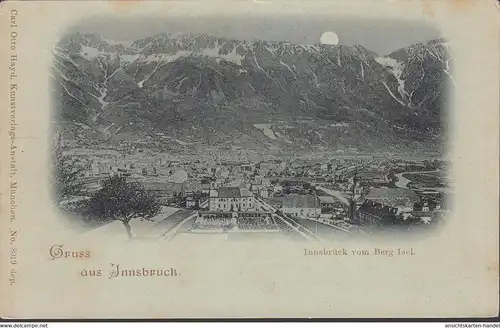 Gruss aus Innsbruck, Innsbruck vom Berg Isel, Mondschein, ungelaufen