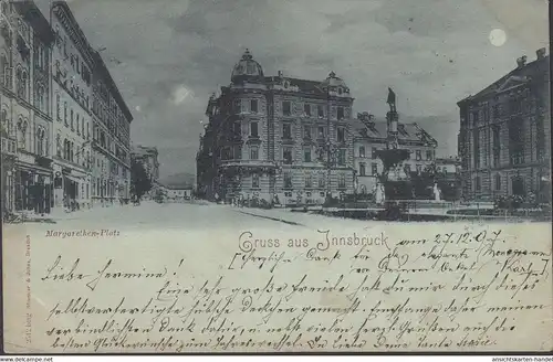 Innsbruck, Margarethenplatz, Mondschein, Sternberg-Mähren, gelaufen 1897