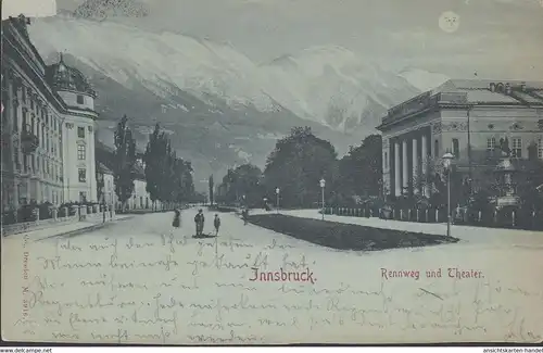 Innsbruck, Rennweg und Theater, Mondschein, gelaufen 1900