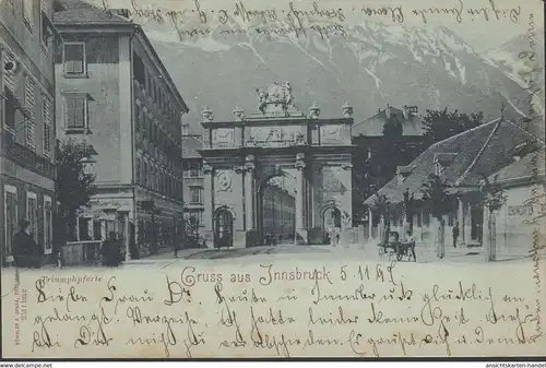 Innsbruck, Triumphpforte, Mondschein, gelaufen 1897