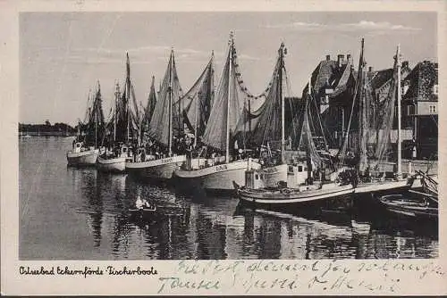 AK Eckernförde, Hafen, Fischerboote, gelaufen 1944