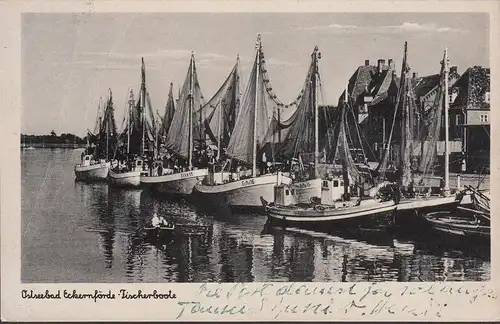 Transport d'Eckernförde, port, bateaux de pêche, parcouru 1944