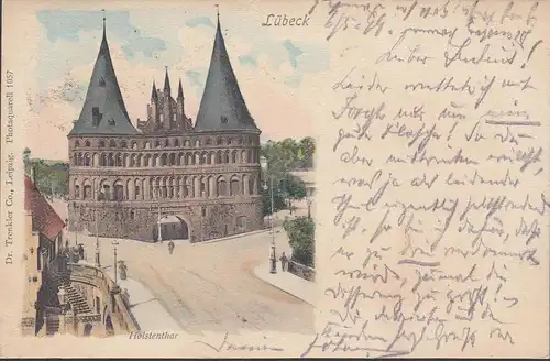 Lübeck, Holstentor, gelaufen 1899
