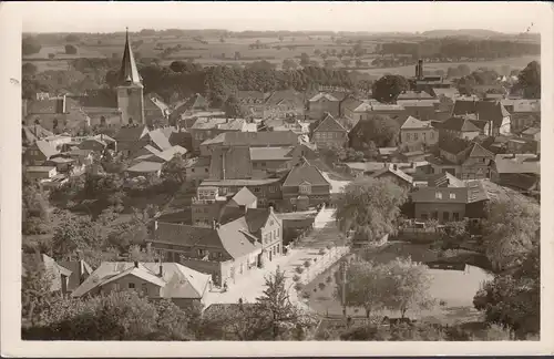 Lütjenburg, Stadtansicht, Kirche, Straße, gelaufen 1956