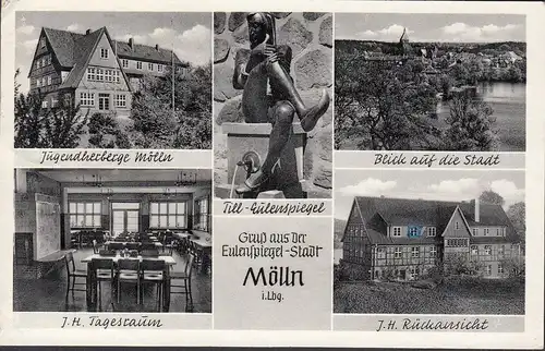 Mölln, Auberge de jeunesse, Salle du jour, Vues sur les maisons, vue sur la ville, couru en 1957