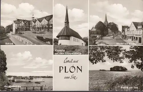 Plön, Schloss, Markt, Kirche, Anlegeboote, gelaufen 1968