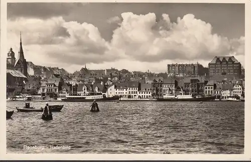 Flensburg, Hafenbild, Schiffe, gelaufen 1956