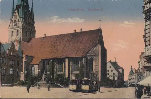 Flensburg, Südermarkt, Straßenbahnen, Feldpost, gelaufen 1916