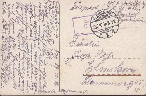 Flensburg, Südermarkt, Straßenbahnen, Feldpost, gelaufen 1916