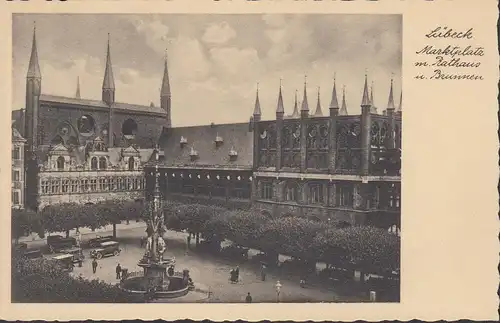 Lübeck, Marktplatz mit Rathaus und Brunnen, ungelaufen