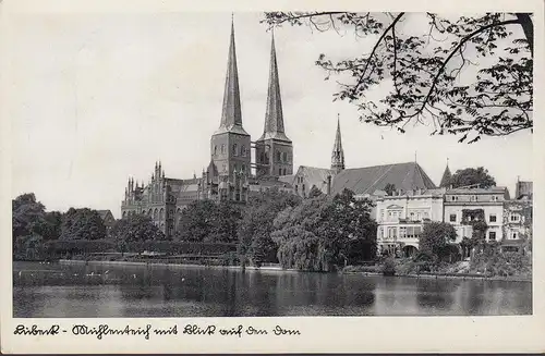 Lübeck, Mühlenteich mit Blick auf den Dom, ungelaufen