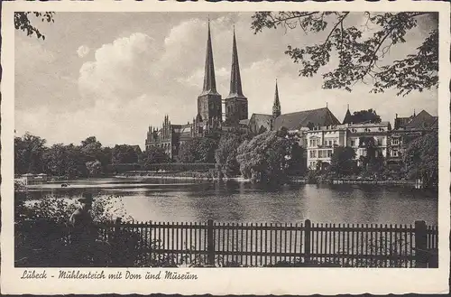 Lübeck, Mühlenteich mit Dom und Museum, ungelaufen