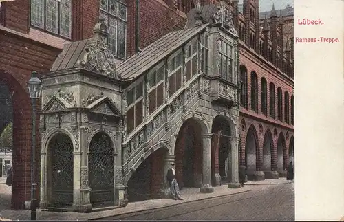 Lübeck, Rathaus-Treppe, ungelaufen