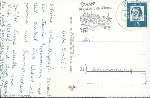 Plön, Markt, Kirche, Kapelle, Schloß, gelaufen 1964