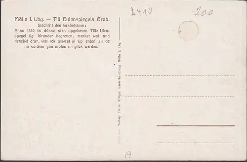 Mölln, Till Eulenspiegel Grabstein, ungelaufen