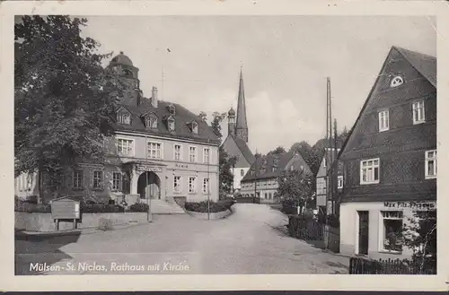 Mülsen, Rathaus mit Kirche, gelaufen 195?