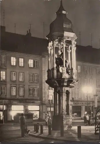 Magdeburg, Magdeburger Reiter, Alter Markt bei Nacht, Frisier- Salon, gelaufen 1970