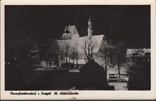 AK Ehrenfriedersdorf, St. Niklaskirche en hiver, couru en 1960