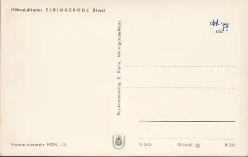 Elbingerode, Stadtansicht, ungelaufen