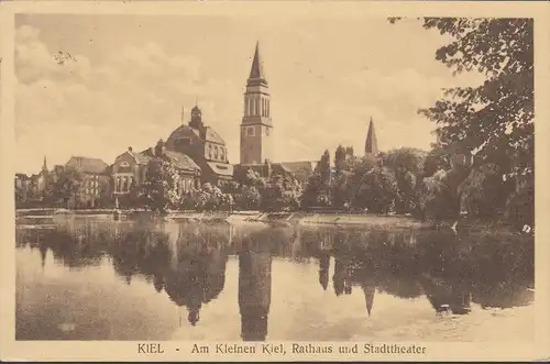 Kiel, Am Kleinen Kiel, Rathaus, Stadttheater, gelaufen 1928