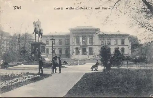 Kiel, Kaiser Wilhelm Denkmal mit Universität, gelaufen 1908