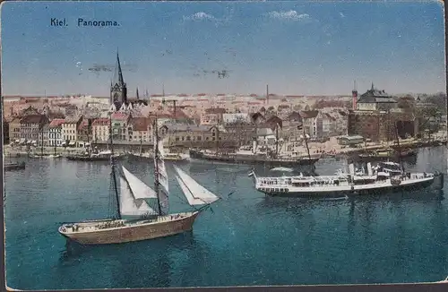 Kiel, Panorama, Stadtansicht, Hafen, Schiffe, gelaufen 1922