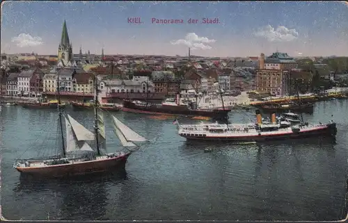 Kiel, Panorama, Vue de la ville, Port, Navires, couru 1929