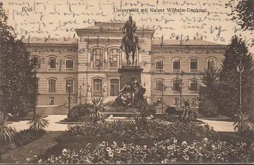 Kiel, Universität mit Kaiser Wilhelm Denkmal, Feldpost, gelaufen 1919