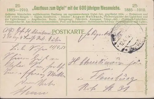 Eutin, Gasthaus zu Uglei, Rieseneiche, Feldpost, gelaufen 1915