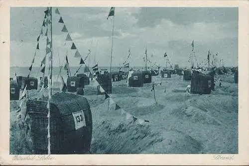 AK Laboe, Strand, Strandkörbe, gelaufen 1927