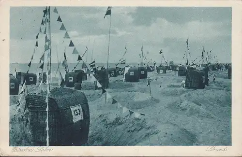 Laboe, Ostseebad, Strand, Strandkörbe, gelaufen 1927
