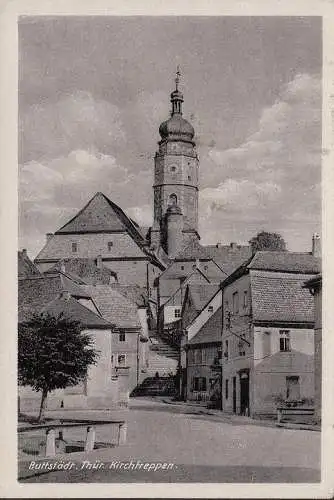 AK Buttstädt, Kirchtreppen, Glaserei Lauterbach, gelaufen 1955