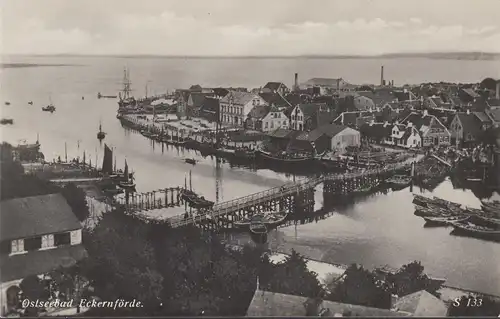 Eckernförde, Panorama, Brücke, gelaufen 1934