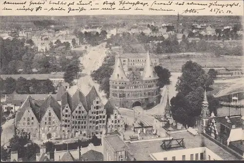 Lübeck, Holstentor, Blick vom Petrikirchturm, gelaufen 1914