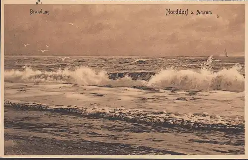 Norddorf auf Amrum, Brandung, gelaufen 1909